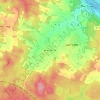 Topografische Karte Wietzetze, Höhe, Relief