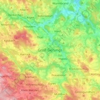 Topografische Karte Groß Gerungs, Höhe, Relief
