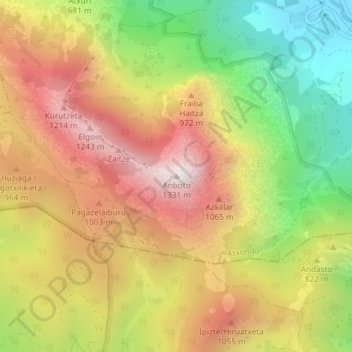 Topografische Karte Anboto, Höhe, Relief