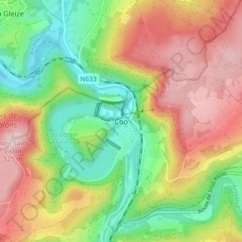 Topografische Karte Coo, Höhe, Relief