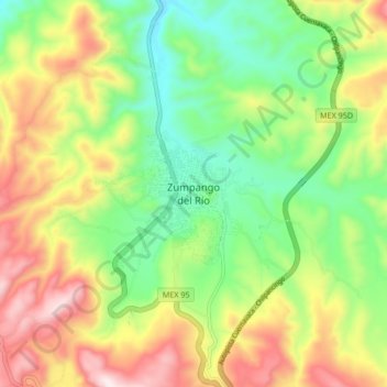 Topografische Karte Zumpango del Río, Höhe, Relief