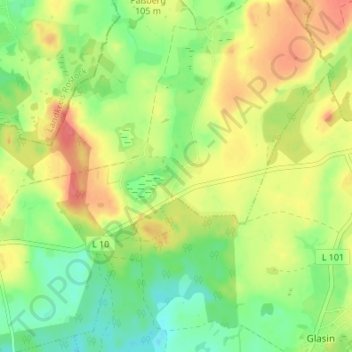 Topografische Karte Teplitz, Höhe, Relief