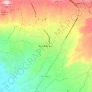 Topografische Karte Atlatlahucan, Höhe, Relief