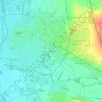 Topografische Karte Les Maillots, Höhe, Relief