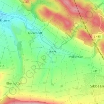 Topografische Karte Hönze, Höhe, Relief