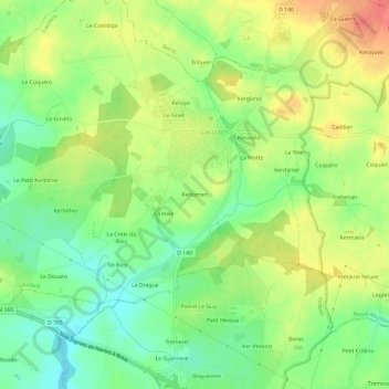 Topografische Karte Kerlomen, Höhe, Relief