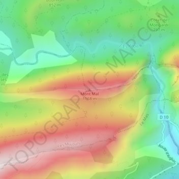 Topografische Karte Mont Mal, Höhe, Relief
