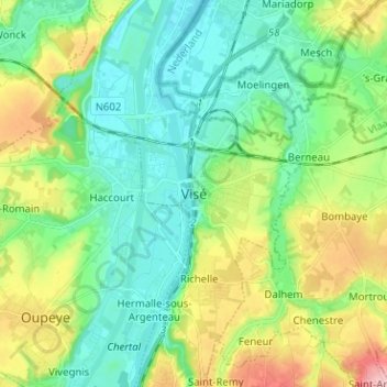 Topografische Karte Visé, Höhe, Relief