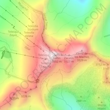 Topografische Karte Pico del Veleta, Höhe, Relief