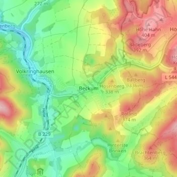 Topografische Karte Beckum, Höhe, Relief