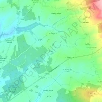 Topografische Karte Churin, Höhe, Relief