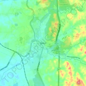 Topografische Karte Bidor, Höhe, Relief