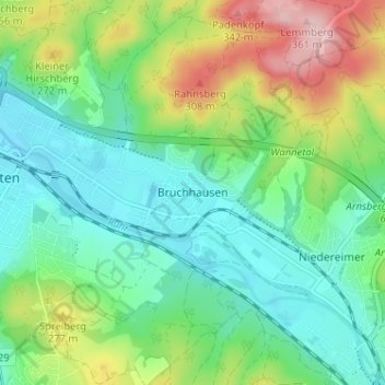 Topografische Karte Bruchhausen, Höhe, Relief