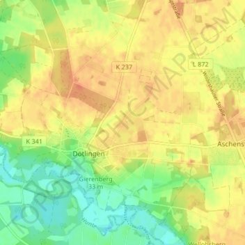 Topografische Karte Trahe, Höhe, Relief