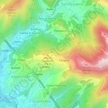 Topografische Karte Bocchini della Croce, Höhe, Relief