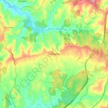Topografische Karte Campelos, Höhe, Relief