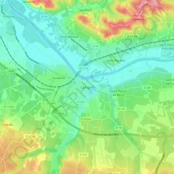 Topografische Karte Langon, Höhe, Relief
