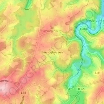 Topografische Karte Frielinghausen, Höhe, Relief