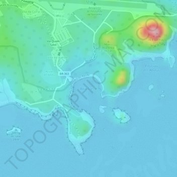 Topografische Karte Baía Sueste, Höhe, Relief