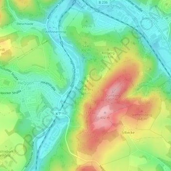 Topografische Karte Hohe Ley, Höhe, Relief