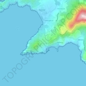 Topografische Karte Cargèse / Carghjese, Höhe, Relief