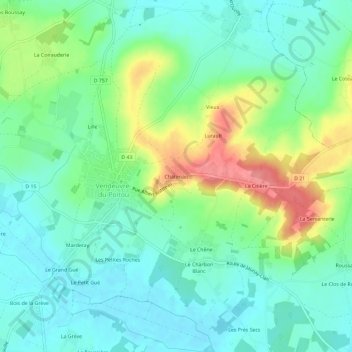 Topografische Karte Chatenais, Höhe, Relief