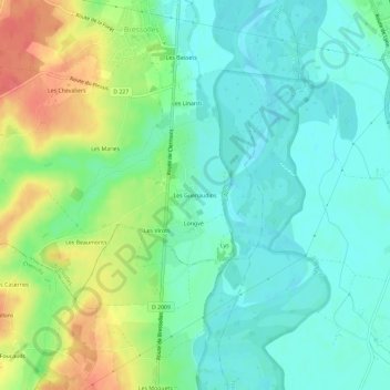 Topografische Karte Les Guenaudins, Höhe, Relief