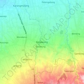 Topografische Karte Kedawung, Höhe, Relief
