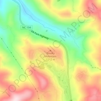 Topografische Karte Smoky Mountain, Höhe, Relief