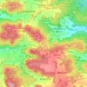 Topografische Karte Höfling, Höhe, Relief