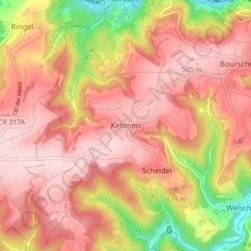 Topografische Karte Kehmen, Höhe, Relief