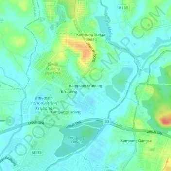 Topografische Karte Kampung Krubong, Höhe, Relief