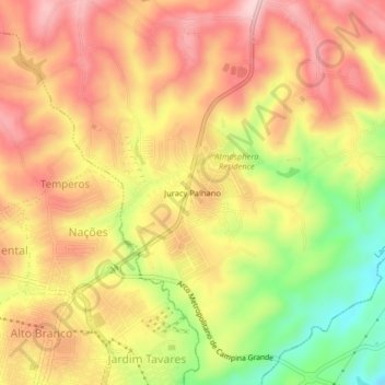 Topografische Karte Juracy Palhano, Höhe, Relief
