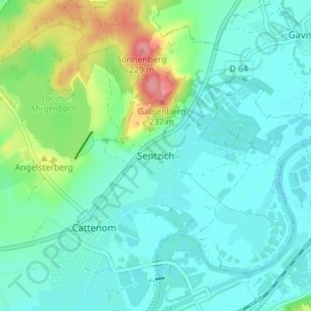 Topografische Karte Sentzich, Höhe, Relief