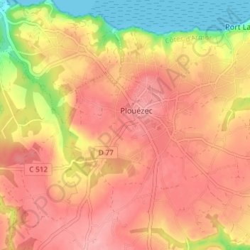 Topografische Karte Keravel, Höhe, Relief