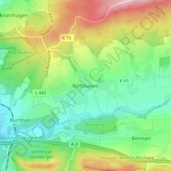 Topografische Karte Rolfshagen, Höhe, Relief