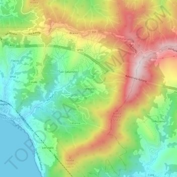 Topografische Karte Comeglio, Höhe, Relief