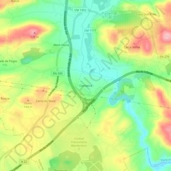 Topografische Karte Centieira, Höhe, Relief