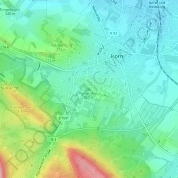 Topografische Karte Püngelsberg, Höhe, Relief