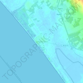 Topografische Karte Cabo de Gata, Höhe, Relief