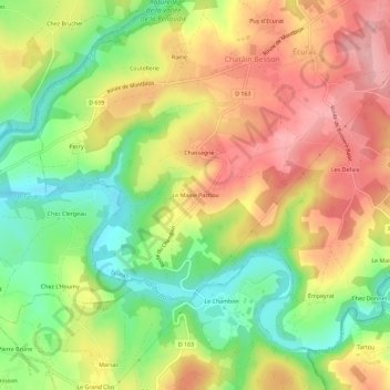 Topografische Karte Le Maine Pachou, Höhe, Relief