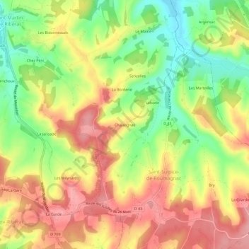 Topografische Karte Chauvignac, Höhe, Relief