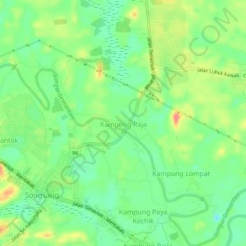 Topografische Karte Kampung Raja, Höhe, Relief