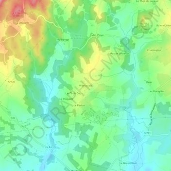 Topografische Karte Villeforceix, Höhe, Relief