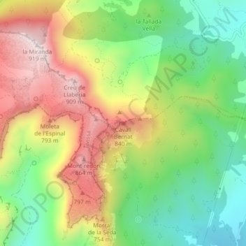 Topografische Karte Cavall Bernat, Höhe, Relief