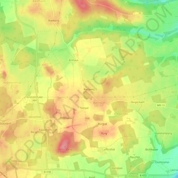 Topografische Karte Burgweg, Höhe, Relief