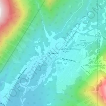 Topografische Karte Girdwood, Höhe, Relief