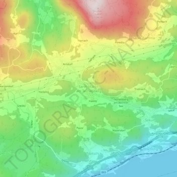 Topografische Karte Sankt Martin am Techelsberg, Höhe, Relief