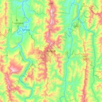 Topografische Karte Aizawl, Höhe, Relief