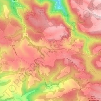 Topografische Karte Bel Air Bas, Höhe, Relief